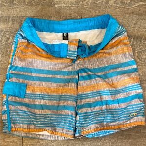 OP Blue and Orange Striped Swim Trunks